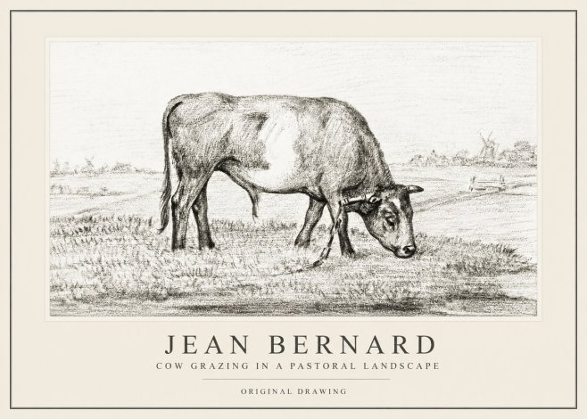 Jean Bernard Cow Grazing in a Pastoral Landscape No1 - Póster