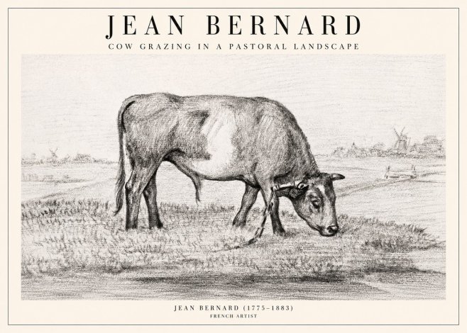 Jean Bernard Cow Grazing in a Pastoral Landscape No2 - Póster