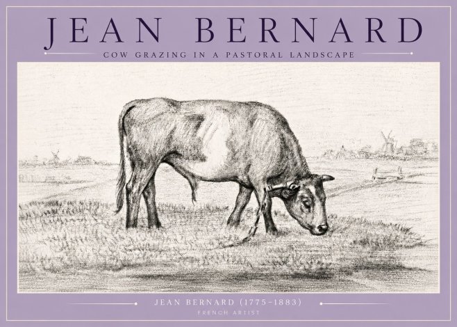 Jean Bernard Cow Grazing in a Pastoral Landscape No4 - Póster
