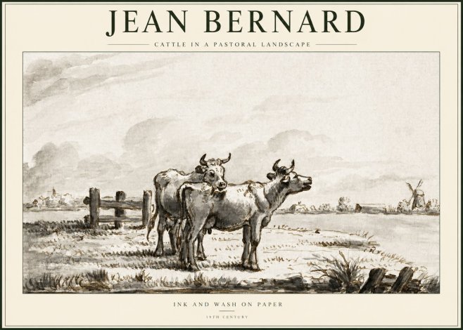 Jean Bernard Cattle in a Pastoral Landscape No1 - Póster