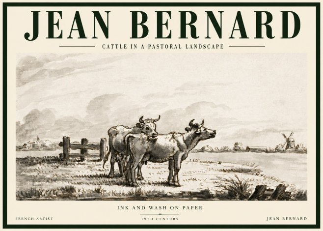 Jean Bernard Cattle in a Pastoral Landscape No5 - Póster