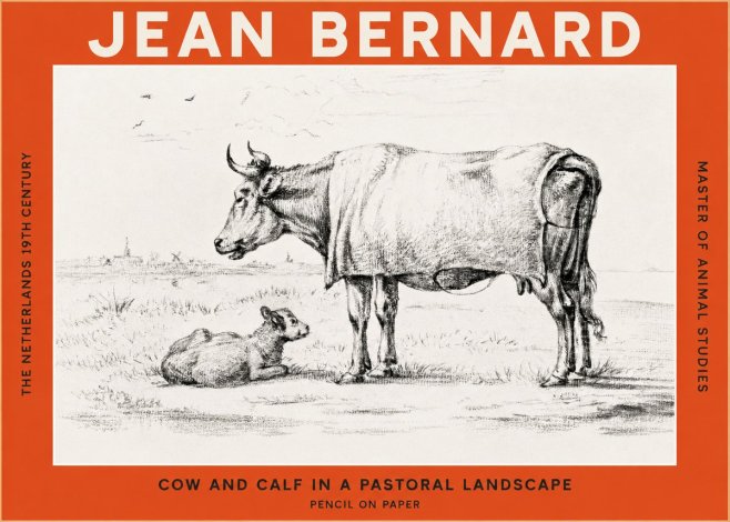 Jean Bernard Cow and Calf in a Pastoral Landscape No2 - Póster