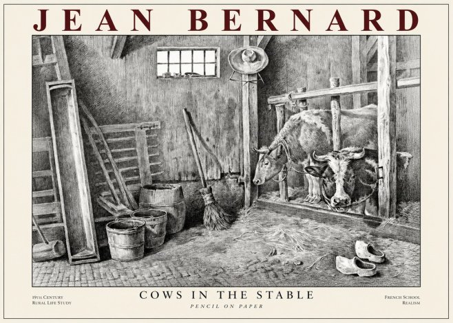 Jean Bernard Cows in the Stable No1 - Póster