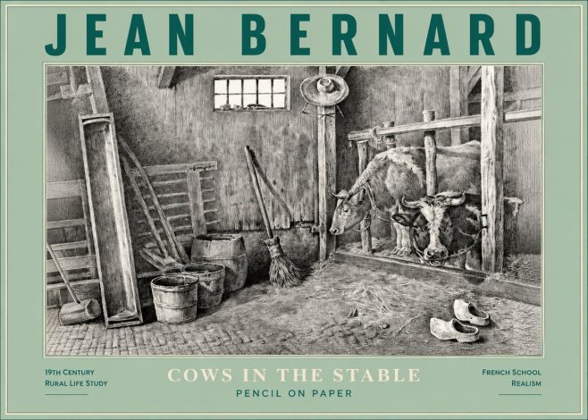 Jean Bernard Cows in the Stable No3 - Póster