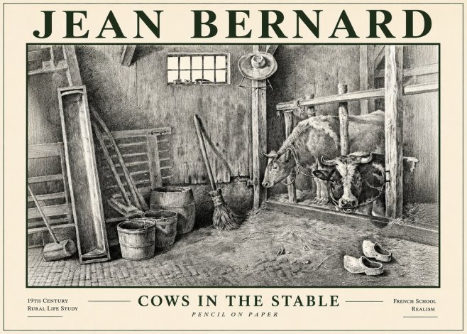 Jean Bernard Cows in the Stable No4 - Póster