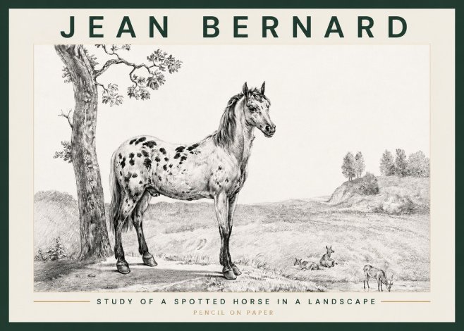 Jean Bernard Study of a Spotted Horse in a Landscape No3 - Póster