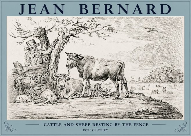 Jean Bernard Cattle and Sheep Resting by the Fence No3 - Póster