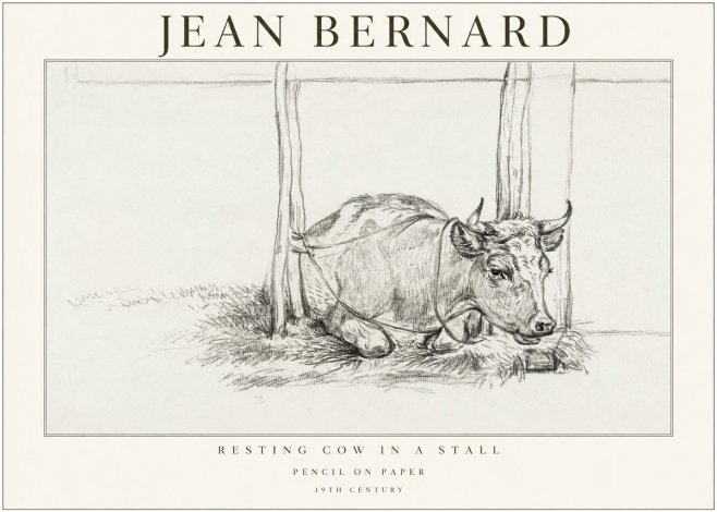 Jean Bernard Resting Cow in a Stall No1 - Póster