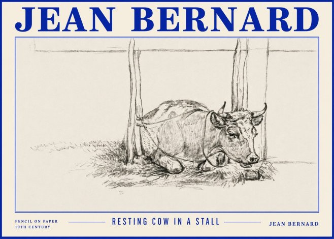 Jean Bernard Resting Cow in a Stall No4 - Póster