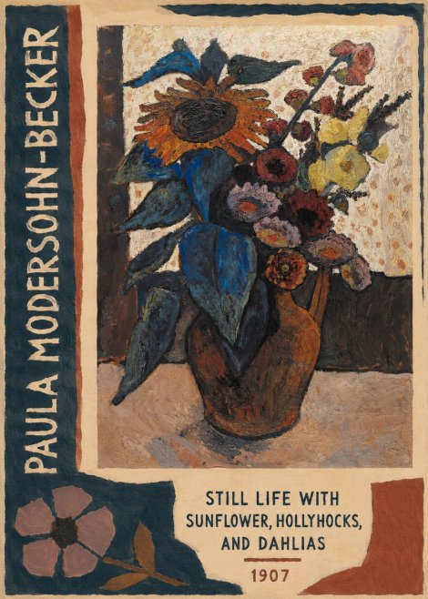 Paula Modersohn-Becker Still Life with Sunflower, Hollyhocks, and Dahlias No2 - Póster