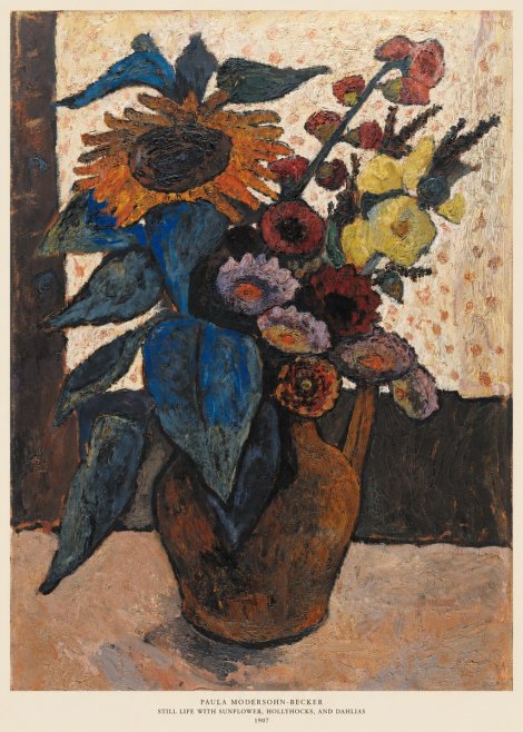 Paula Modersohn-Becker Still Life with Sunflower, Hollyhocks, and Dahlias No6 - Póster
