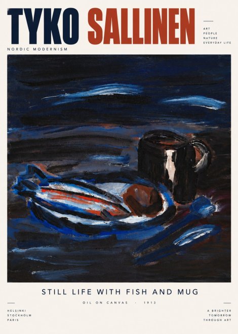 Tyko Sallinen Still Life with Fish and Mug No5 - Póster