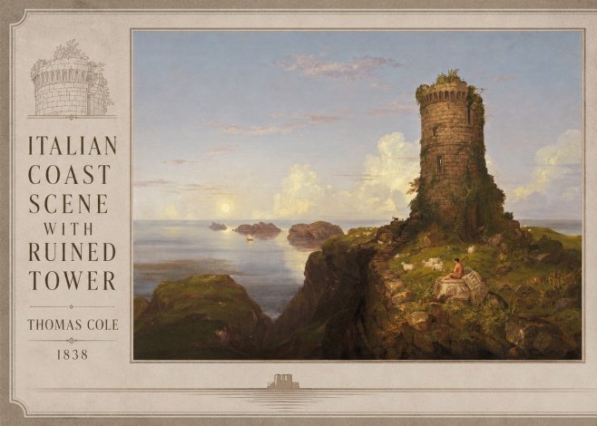 Thomas Cole Italian Coast Scene with Ruined Tower I No2 - Póster