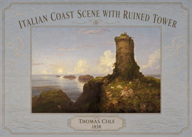Thomas Cole Italian Coast Scene with Ruined Tower I No3 - Póster