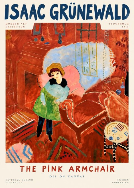 Isaac Grünewald Interior with Young Girl No5 - Póster