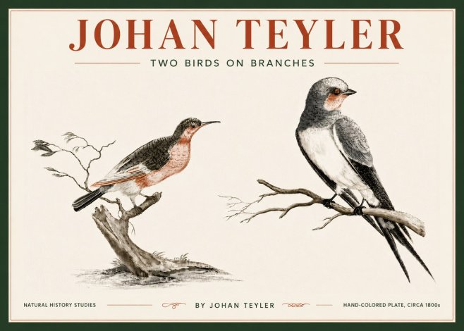 Johan Teyler Two Birds on Branches No6 - Póster