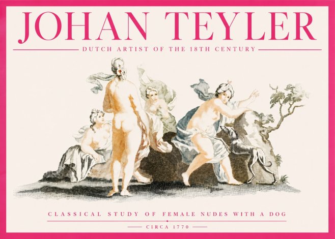Johan Teyler Classical Study of Female Nudes with a Dog No4 - Póster