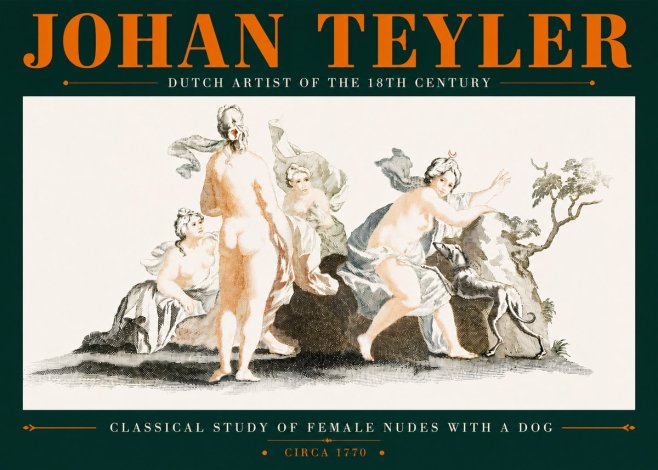 Johan Teyler Classical Study of Female Nudes with a Dog No5 - Póster