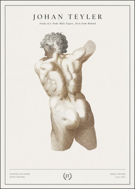 Johan Teyler Study of a Nude Male Figure, Seen from Behind No1 - Póster