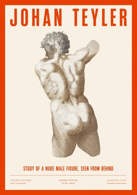 Johan Teyler Study of a Nude Male Figure, Seen from Behind No2 - Póster