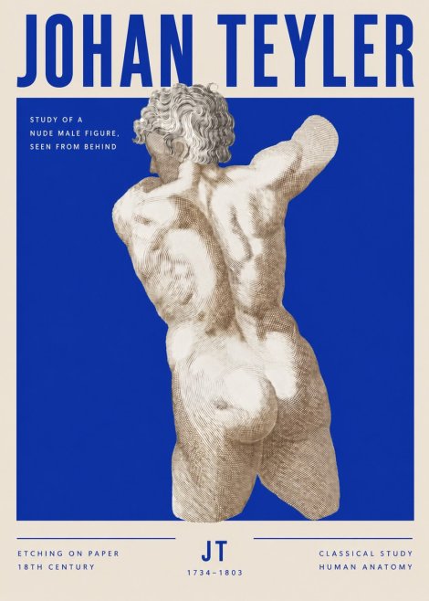 Johan Teyler Study of a Nude Male Figure, Seen from Behind No3 - Póster