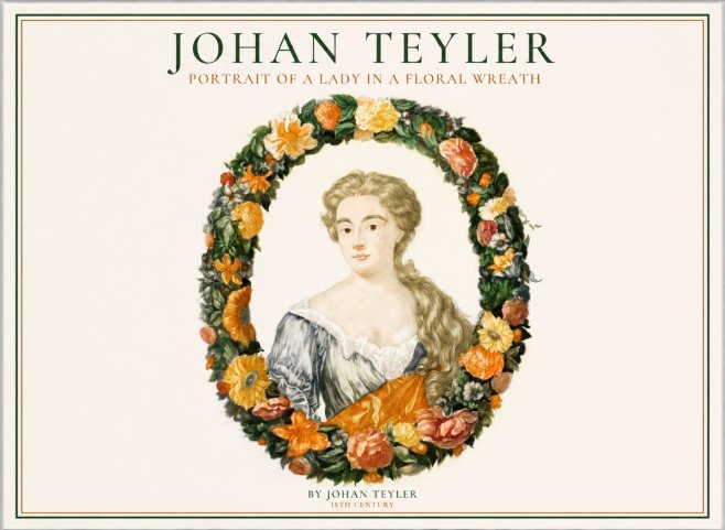 Johan Teyler Portrait of a Lady in a Floral Wreath No1 - Póster