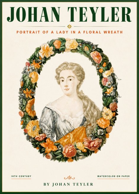 Johan Teyler Portrait of a Lady in a Floral Wreath No4 - Póster