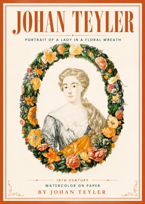 Johan Teyler Portrait of a Lady in a Floral Wreath No5 - Póster