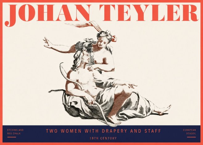 Johan Teyler Two Women with Drapery and Staff No2 - Póster