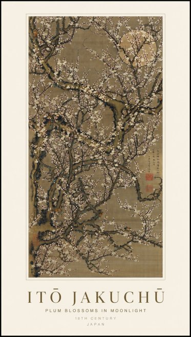 Itō Jakuchū Plum Blossoms in Moonlight No1 - Póster