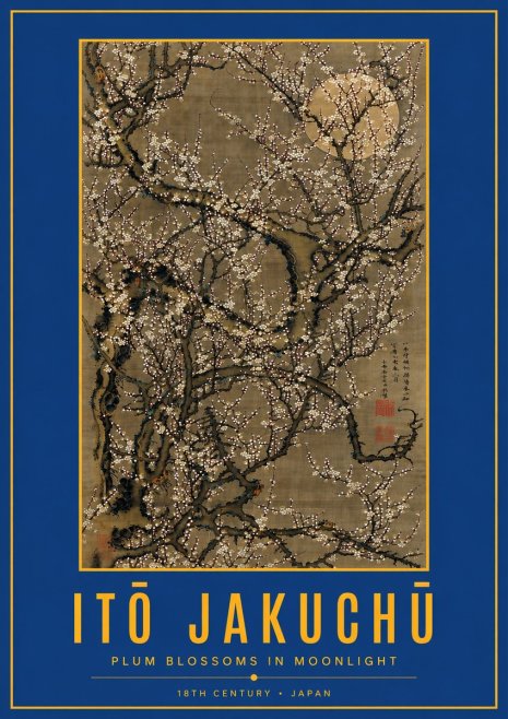Itō Jakuchū Plum Blossoms in Moonlight No3 - Póster