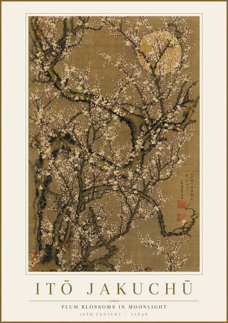 Itō Jakuchū Plum Blossoms in Moonlight No4 - Póster