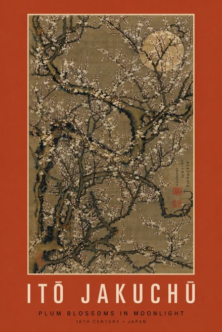 Itō Jakuchū Plum Blossoms in Moonlight No7 - Póster