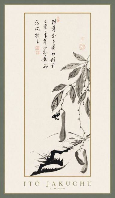Itō Jakuchū Branch with Pods and Calligraphy No1 - Póster