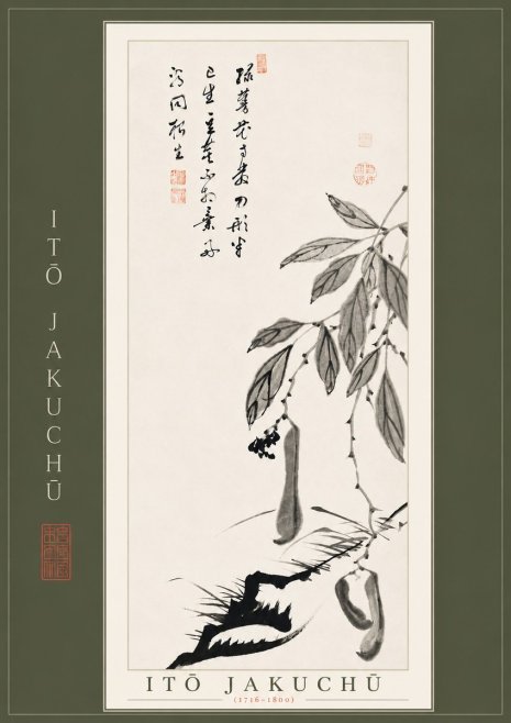Itō Jakuchū Branch with Pods and Calligraphy No4 - Póster