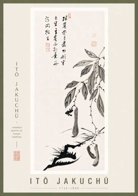 Itō Jakuchū Branch with Pods and Calligraphy No5 - Póster