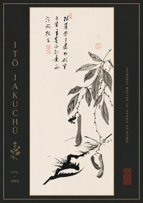 Itō Jakuchū Branch with Pods and Calligraphy No7 - Póster