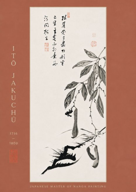 Itō Jakuchū Branch with Pods and Calligraphy No8 - Póster