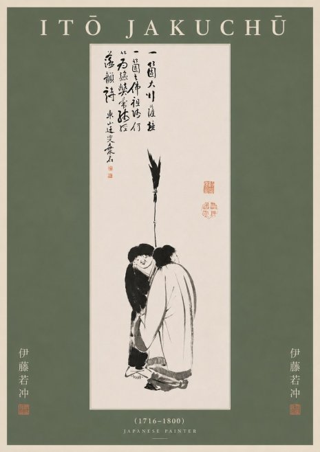 Itō Jakuchū Two Figures Holding a Staff No5 - Póster