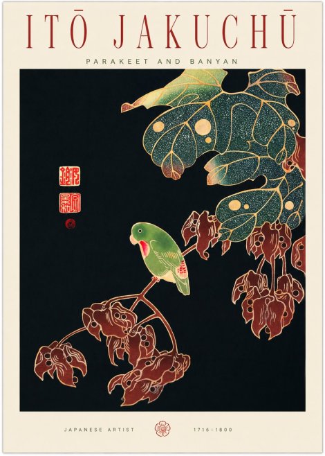 Itō Jakuchū Parakeet and Banyan No1 - Póster