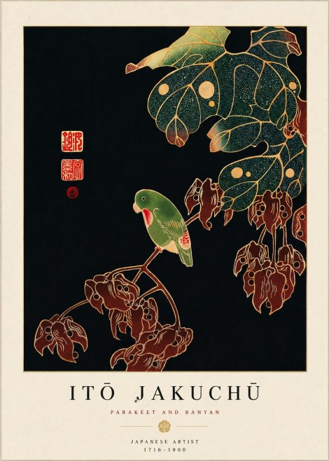 Itō Jakuchū Parakeet and Banyan No5 - Póster