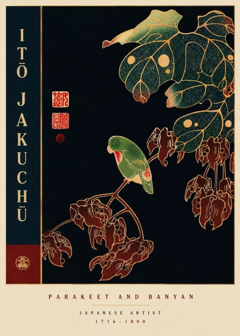 Itō Jakuchū Parakeet and Banyan No6 - Póster