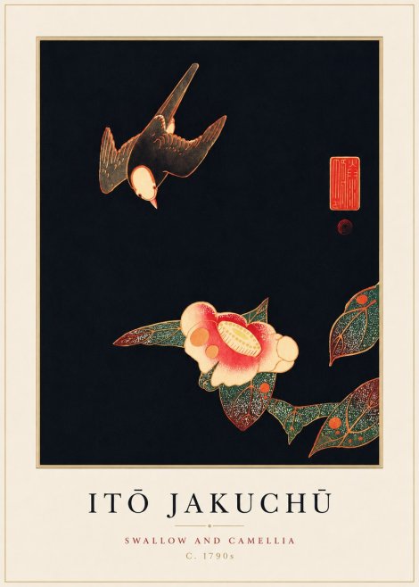 Itō Jakuchū Swallow and Camellia No3 - Póster