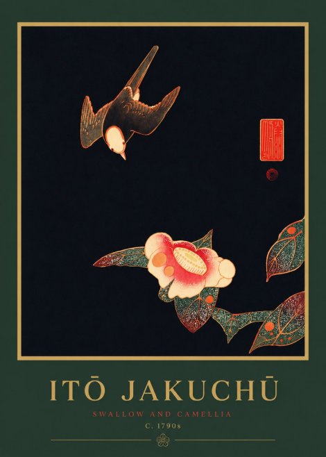 Itō Jakuchū Swallow and Camellia No4 - Póster