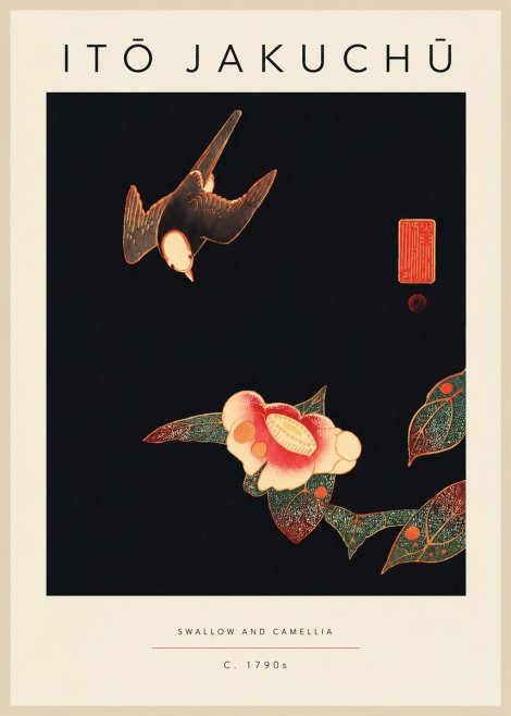 Itō Jakuchū Swallow and Camellia No5 - Póster