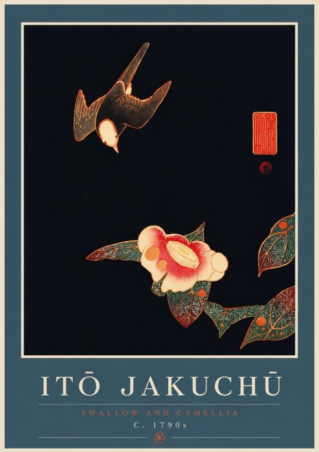 Itō Jakuchū Swallow and Camellia No7 - Póster