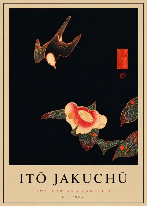 Itō Jakuchū Swallow and Camellia No8 - Póster