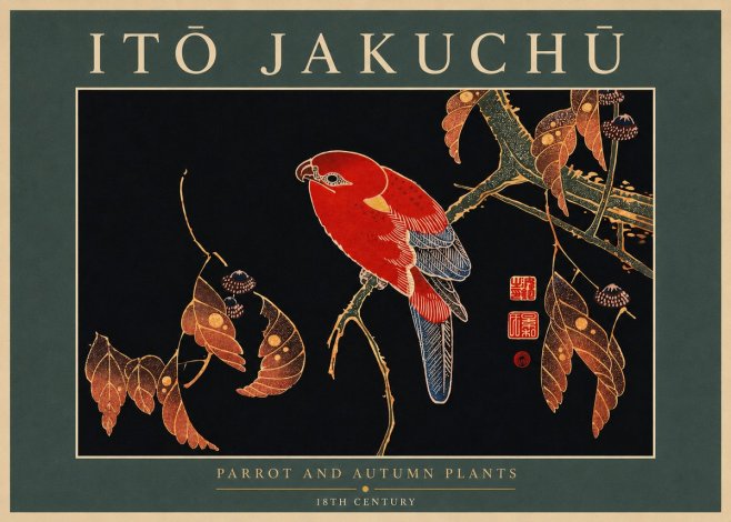 Itō Jakuchū Parrot and Autumn Plants No5 - Póster