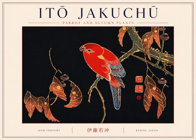Itō Jakuchū Parrot and Autumn Plants No6 - Póster