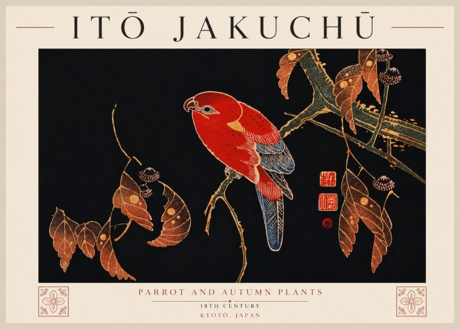Itō Jakuchū Parrot and Autumn Plants No7 - Póster